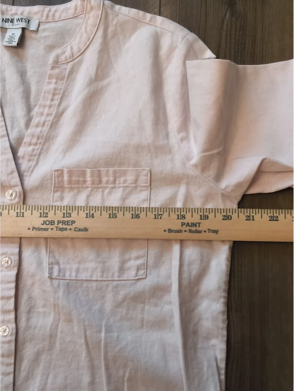 Nine West Light Pink Linen Blend Button-Up Shirt Front Pockets Split Neckline M